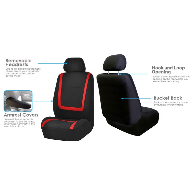 FH Group Car Seat Covers Full Set Cloth - Universal Fit Automotive Seat Covers, Low Back Front Seat Covers, Solid Back Seat Cover, Washable Car Seat Cover for SUV, Sedan and Van Red - Image 5